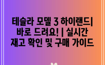 테슬라 모델 3 하이랜드| 바로 드려요! | 실시간 재고 확인 및 구매 가이드