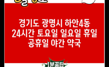 경기도 광명시 하안4동 24시간 토요일 일요일 휴일 공휴일 야간 약국