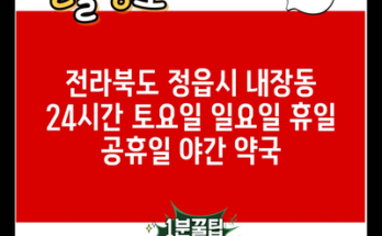 전라북도 정읍시 내장동 24시간 토요일 일요일 휴일 공휴일 야간 약국