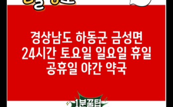 경상남도 하동군 금성면 24시간 토요일 일요일 휴일 공휴일 야간 약국