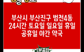 부산시 부산진구 범천4동 24시간 토요일 일요일 휴일 공휴일 야간 약국