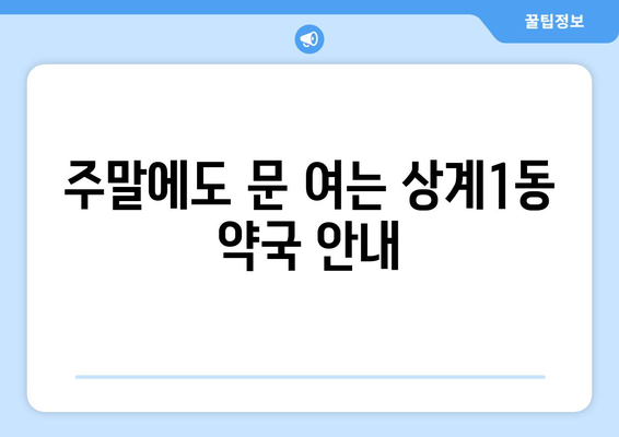 서울시 노원구 상계1동 24시간 토요일 일요일 휴일 공휴일 야간 약국