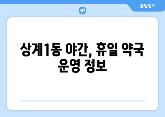 서울시 노원구 상계1동 24시간 토요일 일요일 휴일 공휴일 야간 약국