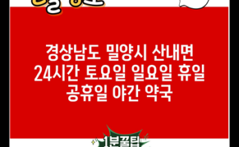 경상남도 밀양시 산내면 24시간 토요일 일요일 휴일 공휴일 야간 약국