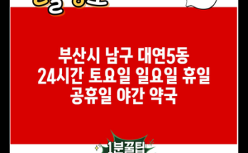 부산시 남구 대연5동 24시간 토요일 일요일 휴일 공휴일 야간 약국