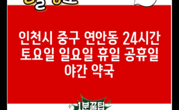 인천시 중구 연안동 24시간 토요일 일요일 휴일 공휴일 야간 약국