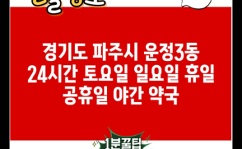 경기도 파주시 운정3동 24시간 토요일 일요일 휴일 공휴일 야간 약국