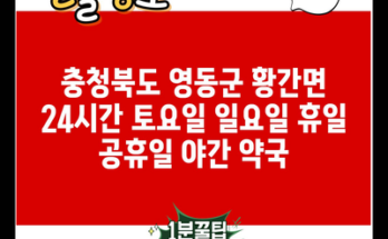 충청북도 영동군 황간면 24시간 토요일 일요일 휴일 공휴일 야간 약국