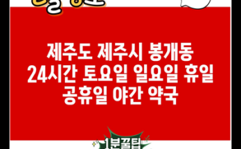 제주도 제주시 봉개동 24시간 토요일 일요일 휴일 공휴일 야간 약국