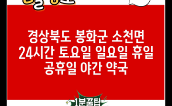 경상북도 봉화군 소천면 24시간 토요일 일요일 휴일 공휴일 야간 약국