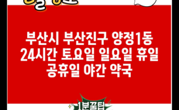 부산시 부산진구 양정1동 24시간 토요일 일요일 휴일 공휴일 야간 약국