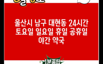 울산시 남구 대현동 24시간 토요일 일요일 휴일 공휴일 야간 약국