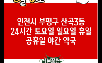 인천시 부평구 산곡3동 24시간 토요일 일요일 휴일 공휴일 야간 약국