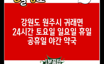 강원도 원주시 귀래면 24시간 토요일 일요일 휴일 공휴일 야간 약국