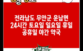 전라남도 무안군 운남면 24시간 토요일 일요일 휴일 공휴일 야간 약국