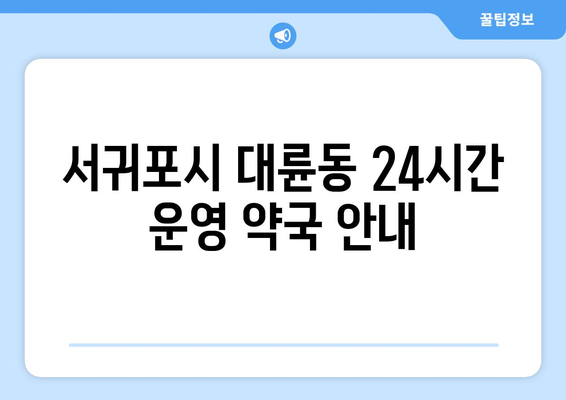 제주도 서귀포시 대륜동 24시간 토요일 일요일 휴일 공휴일 야간 약국