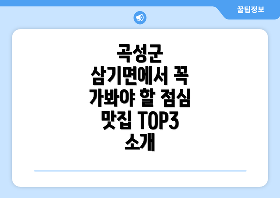 곡성군 삼기면에서 꼭 가봐야 할 점심 맛집 TOP3 소개