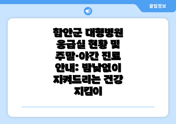 함안군 대형병원 응급실 현황 및 주말·야간 진료 안내: 밤낮없이 지켜드리는 건강 지킴이